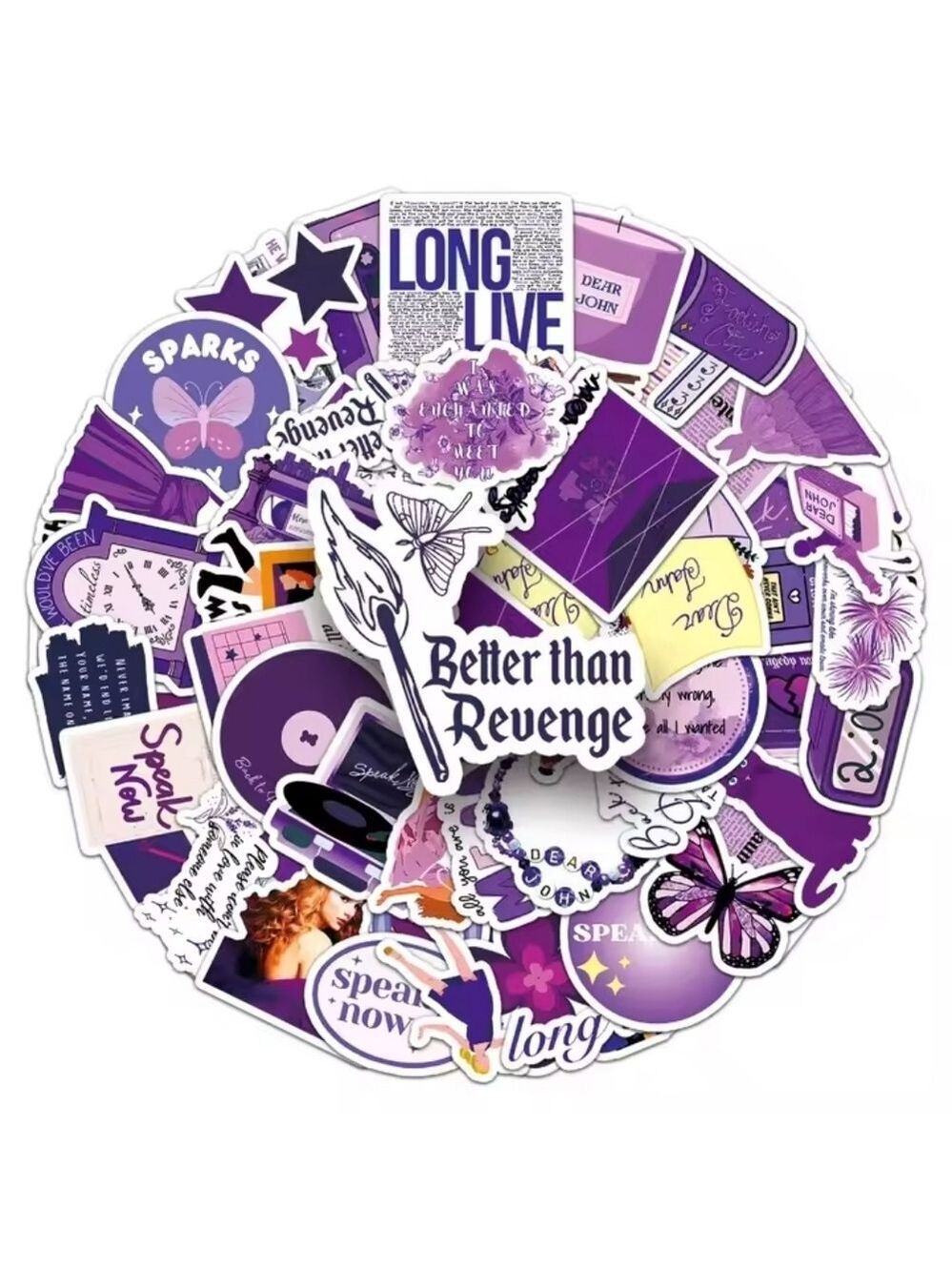 2/$10  50 Piece Taylor Swift Purple Themed Sticker Pack